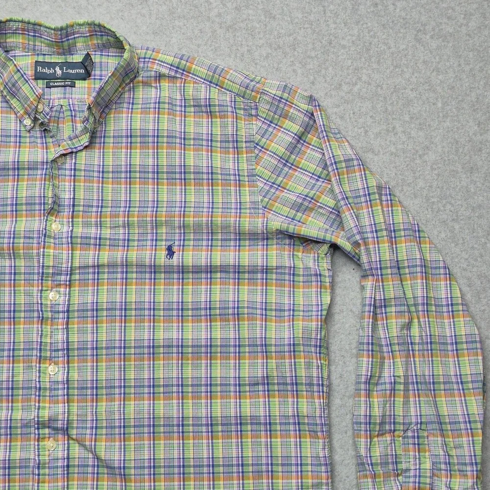 Polo Ralph Lauren Shirt Mens L Tall LT Classic Fit Plaid Long Sleeve Cotton